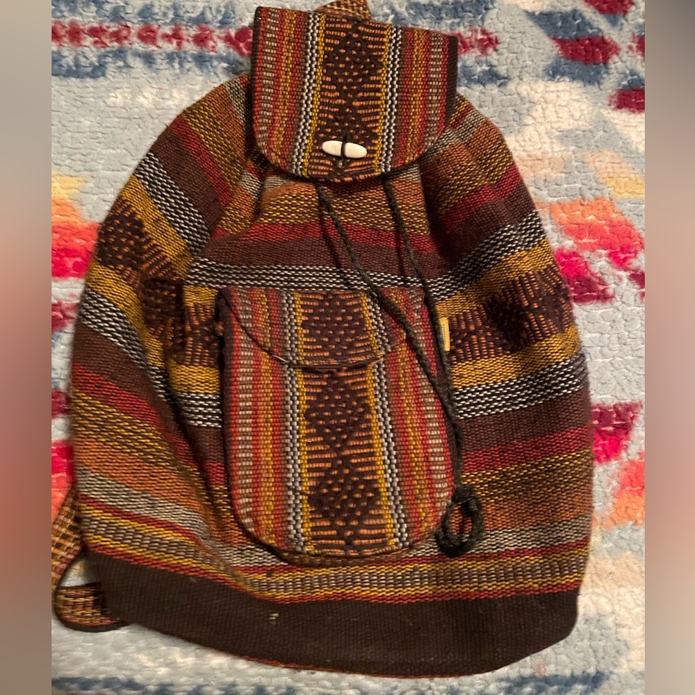 Artesanias Mr. Pinzon Backpack Woven Unisex Boho Bag Brown Earth Tones
